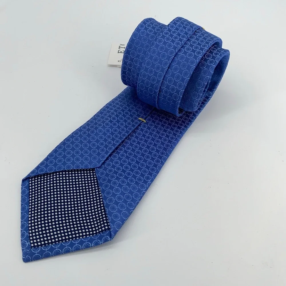 Eton Tie Mens One Size Blue Circle Print Silk Classic Luxury Necktie Italy Made